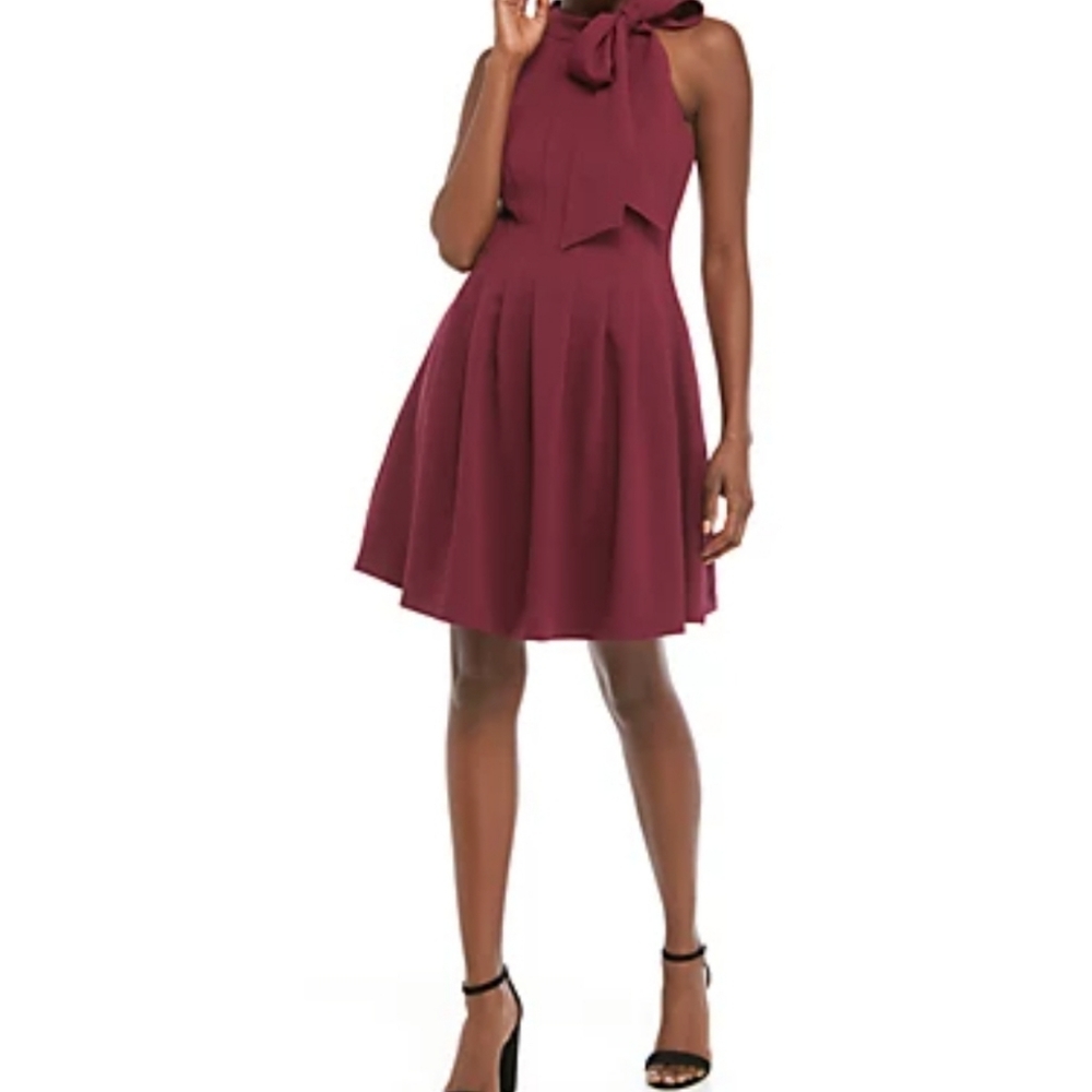 Vince Camuto Sleeveless Bow Neck Crepe Fit and Flare Dress